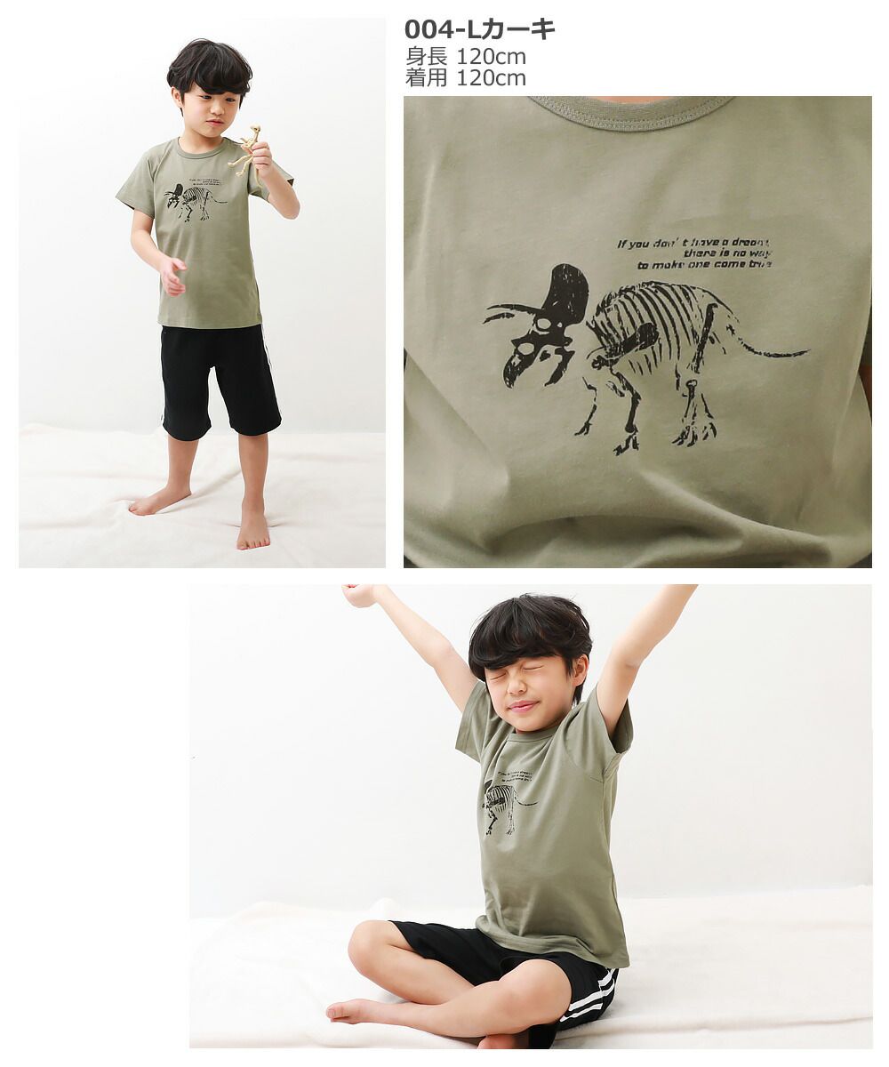 日本 devirock - 純棉舒適短袖家居服/睡衣-恐龍化石-軍綠