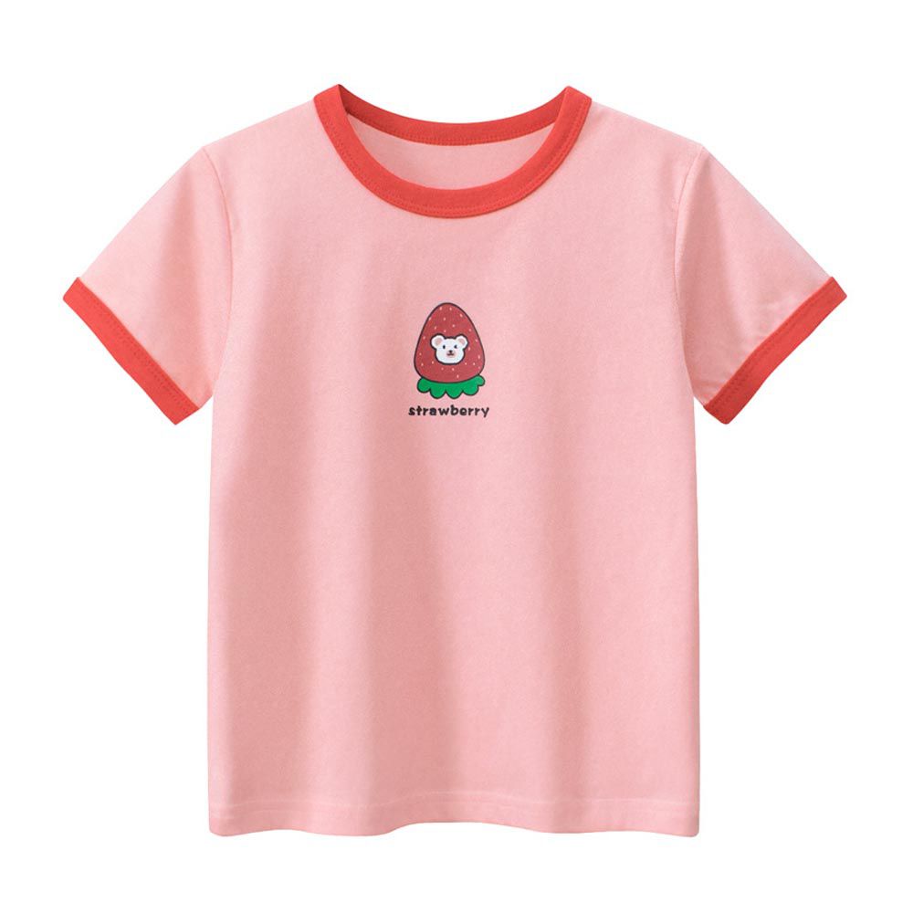 27home - 純棉短袖上衣-草莓眨眼熊-粉色