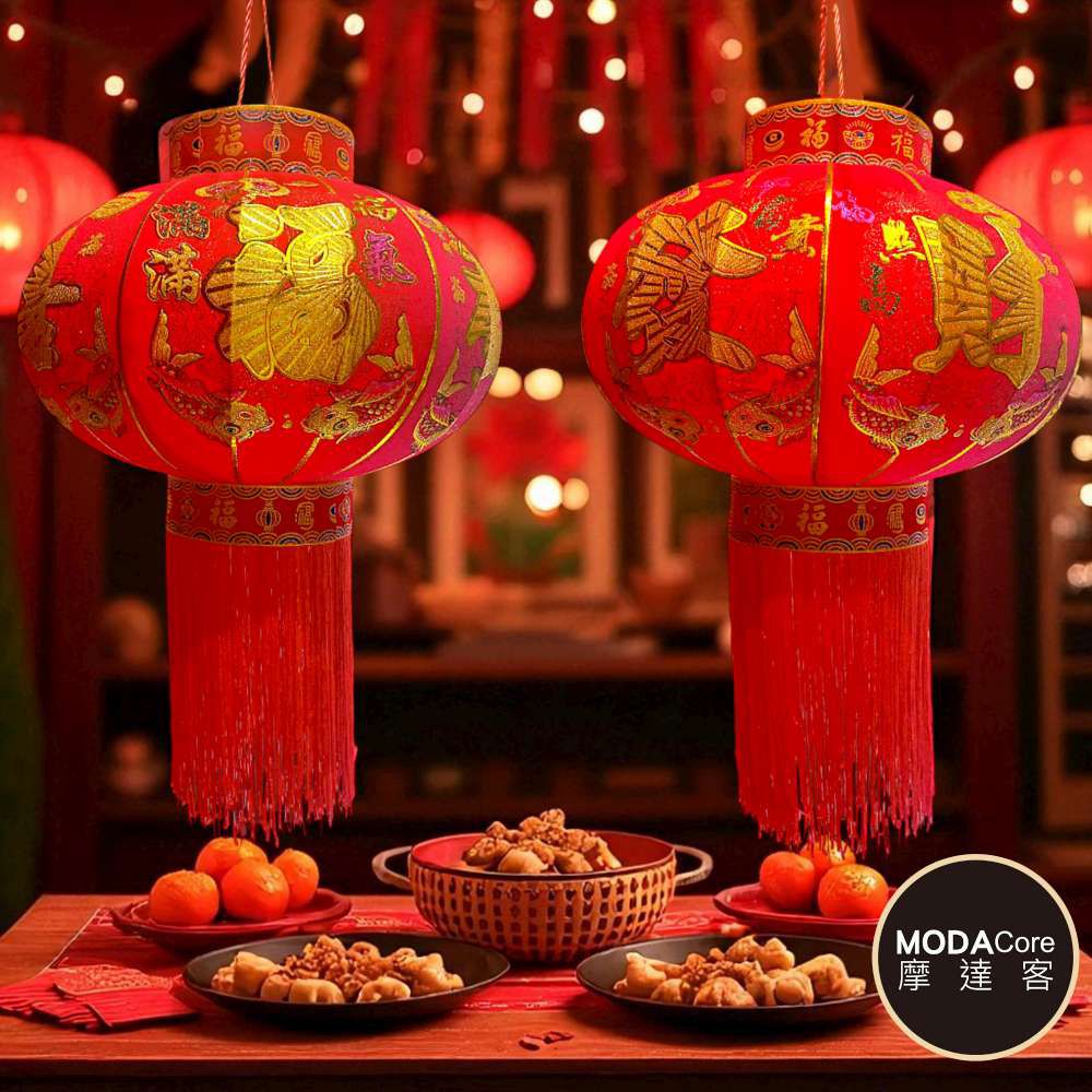 ◉春節開運招財◉40x60cm年節元宵金線大紅燈籠吊飾2入組(不含燈)