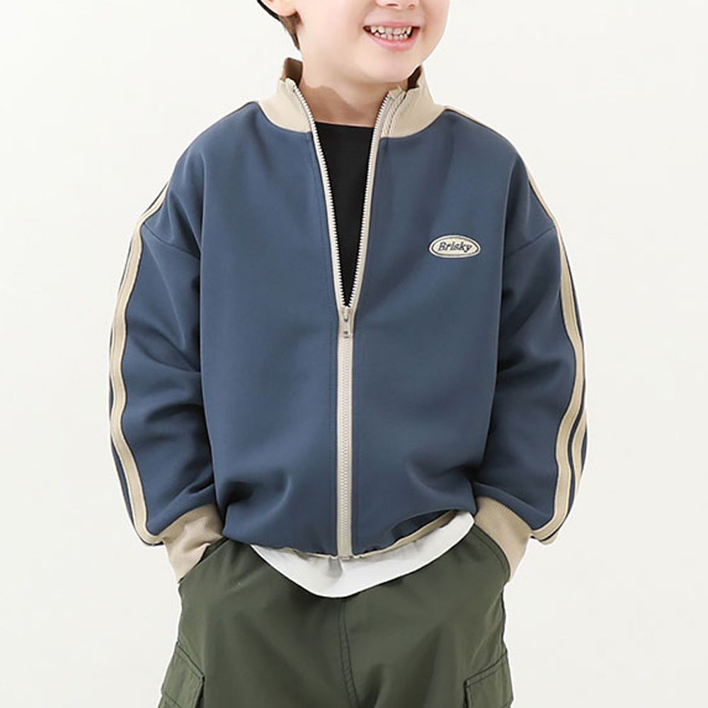 小立領側線條運動風夾克-海軍藍x米