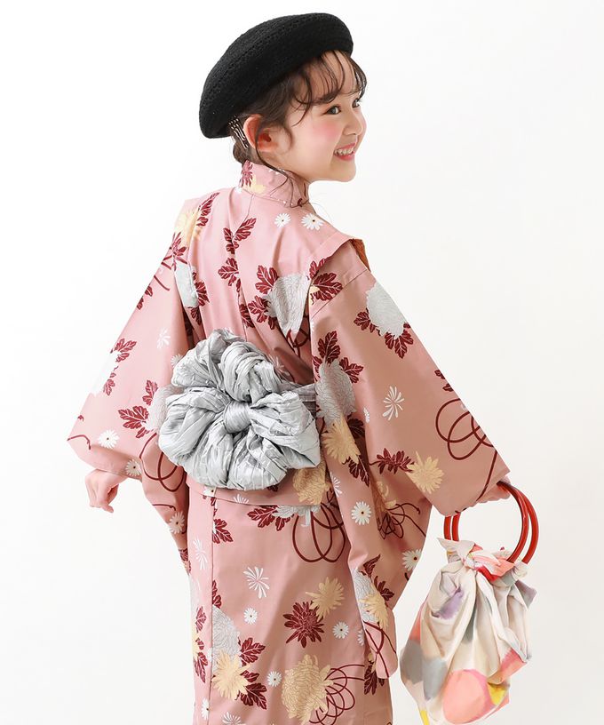 日本 devirock - 純棉夏日祭典花朵浴衣兵兒帶2件組-牡丹格紋-粉x綠