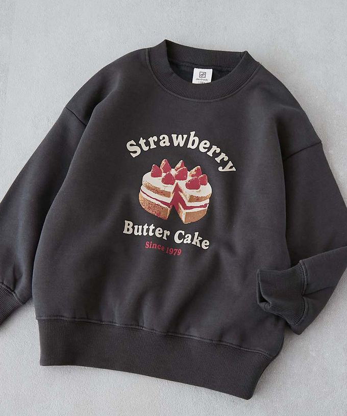 日本 devirock - 裏起毛女孩印花大學T-甜甜圈-燕麥白