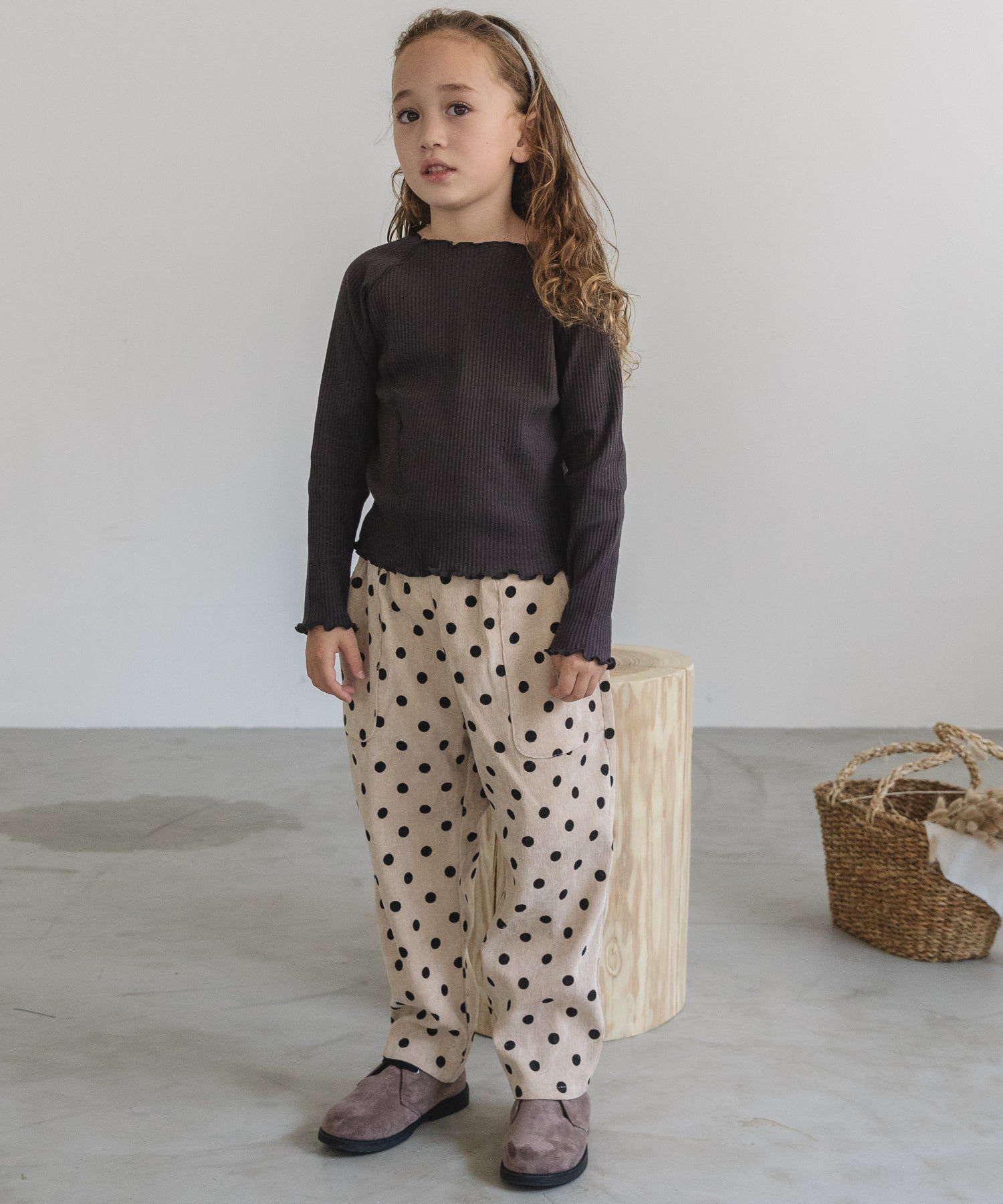 日本 PAIRMANON - 棉100% 羅紋不規則捲捲薄長袖上衣-孩子-葡萄紫