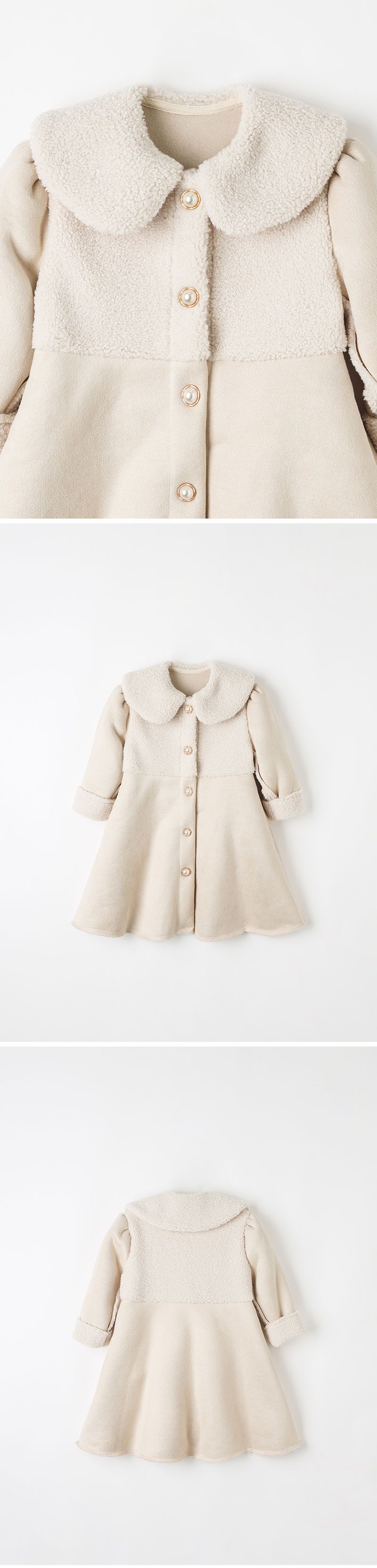 韓國 OZKIZ - 冬日感搖粒絨拼接連身大衣-淺卡其