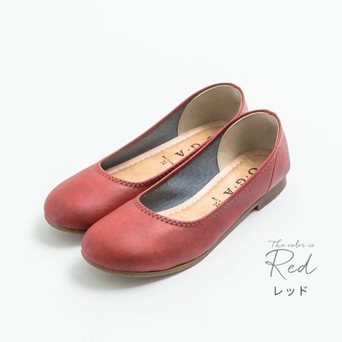 日本女裝代購 - 日本製 仿皮柔軟休閒平底包鞋-深紅