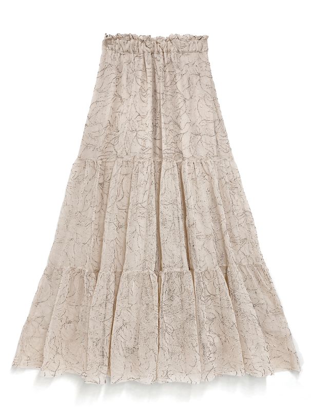 日本 GRL - 文藝花刺繡層次蛋糕裙-米杏 (F)