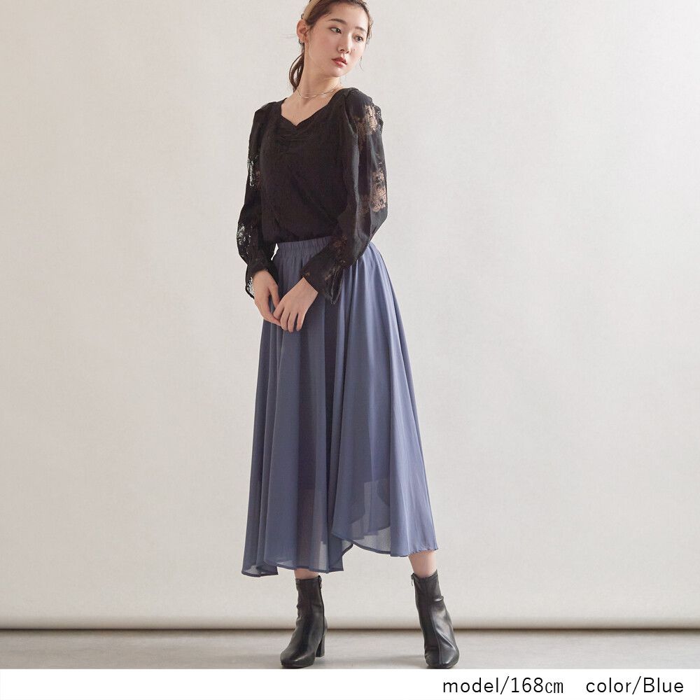 日本女裝代購 - 不規則裙擺雪紡飄逸長裙-淺灰