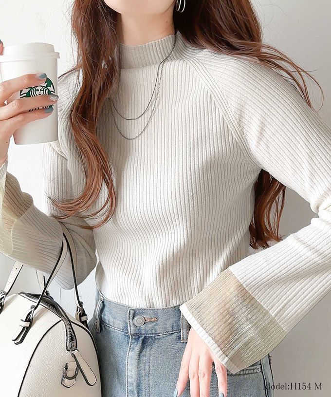 日本 Classical Elf - 絕美透膚羅紋喇叭袖上衣-摩卡