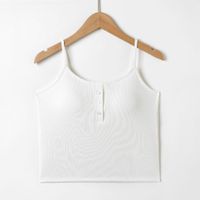 JS - 細肩帶鈕扣BRA TOP/附罩杯上衣-米白色 (F)