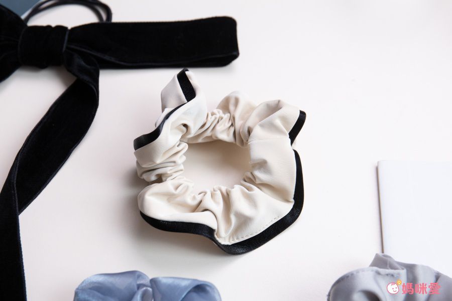 質感拼色皮質髮圈-米色