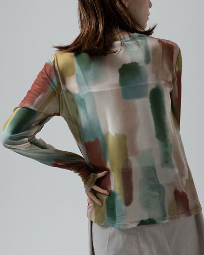 日本 gleam - 水彩畫風透膚休閒長袖上衣-深淺灰系