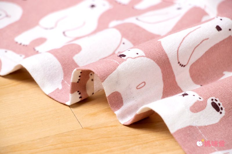 日本代購 - 印度棉兒童料理圍裙+頭巾兩件組-北極熊-粉 (100cm~)