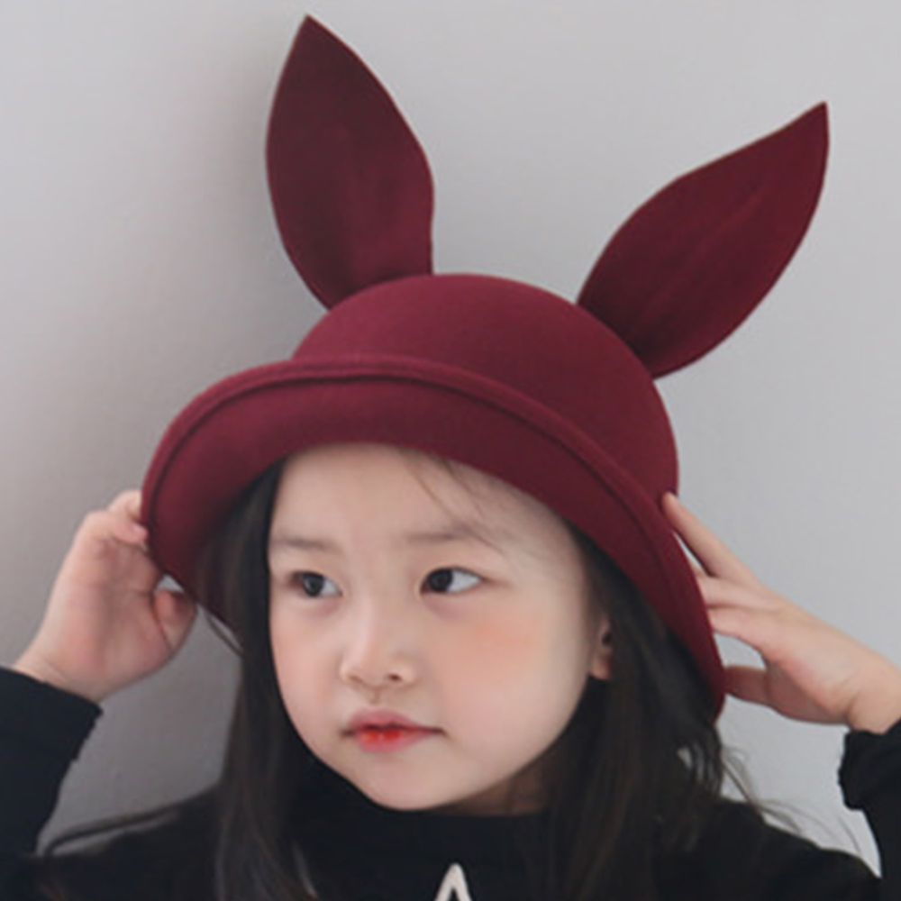 韓國 Mini Dressing - 兒童造型帽-酒紅兔耳朵紳士帽 (M)
