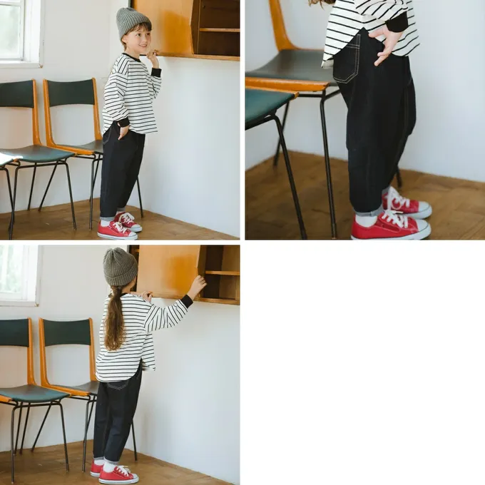 日本 BRANSHES - 鬆緊好動錐形園丁牛仔褲-星空藍