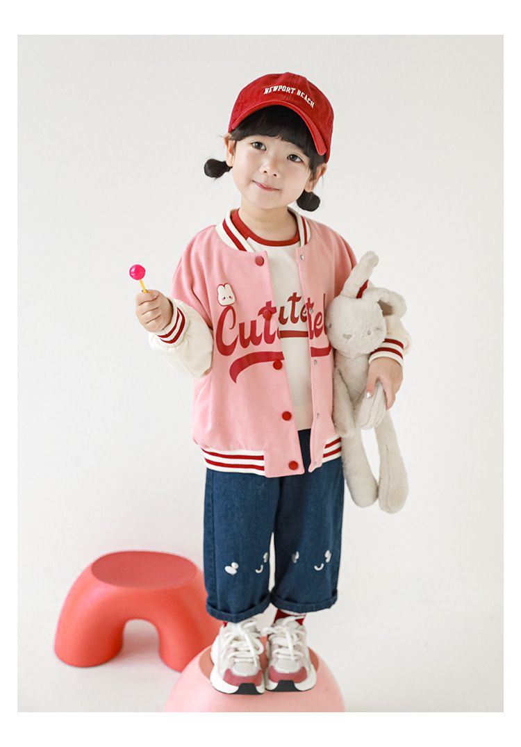 運動風棒球拼色外套-Cutely-粉色