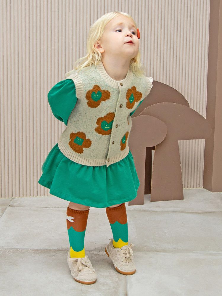 韓國Pimpollo - 愛心印花開衫針織背心-藍