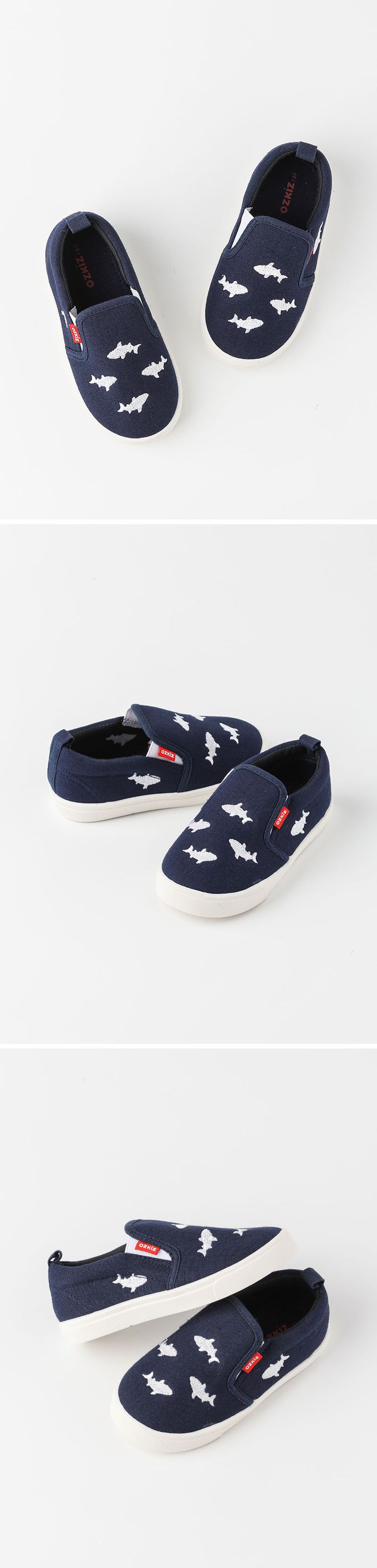 韓國 OZKIZ - 刺繡鯊魚休閒鞋/室內鞋-深藍