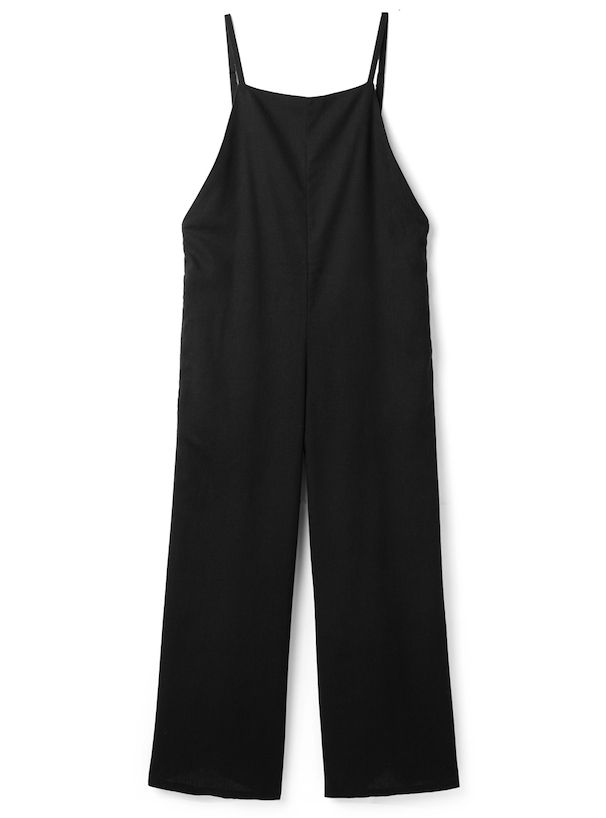 日本 GRL - 簡約棉麻透氣吊帶褲-黑