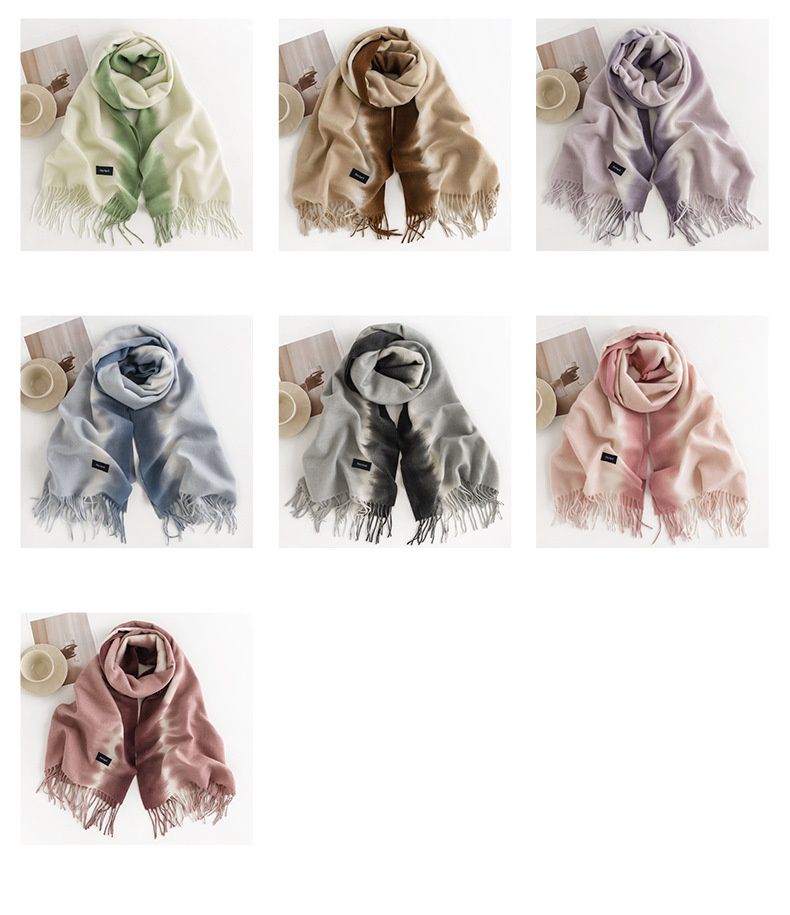 漸層優雅仿羊絨保暖圍巾-莫蘭迪綠 (200x65cm)