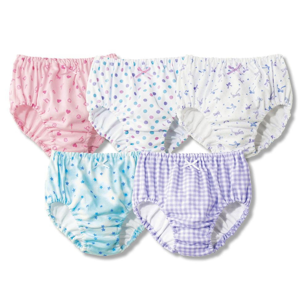 日本千趣會 - 超值內褲五件組-少女圖案-藍粉紫色系