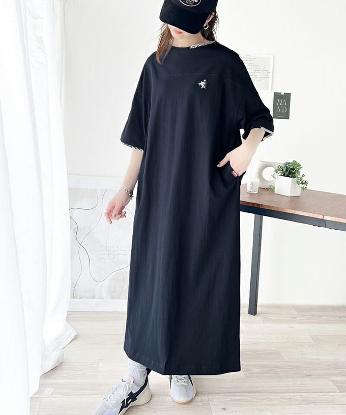 日本 Classical Elf - Java 純棉logo刺繡休閒素面洋裝-黑