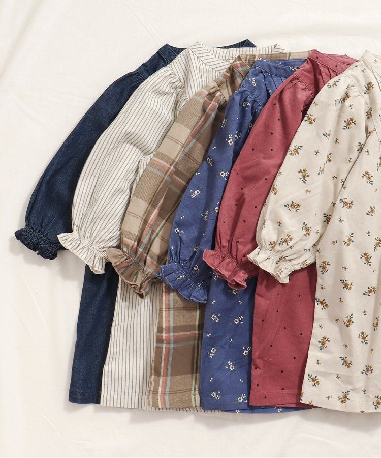 日本 apres les cours - 襯衫領微甜束口長袖洋裝-碎花-海軍藍