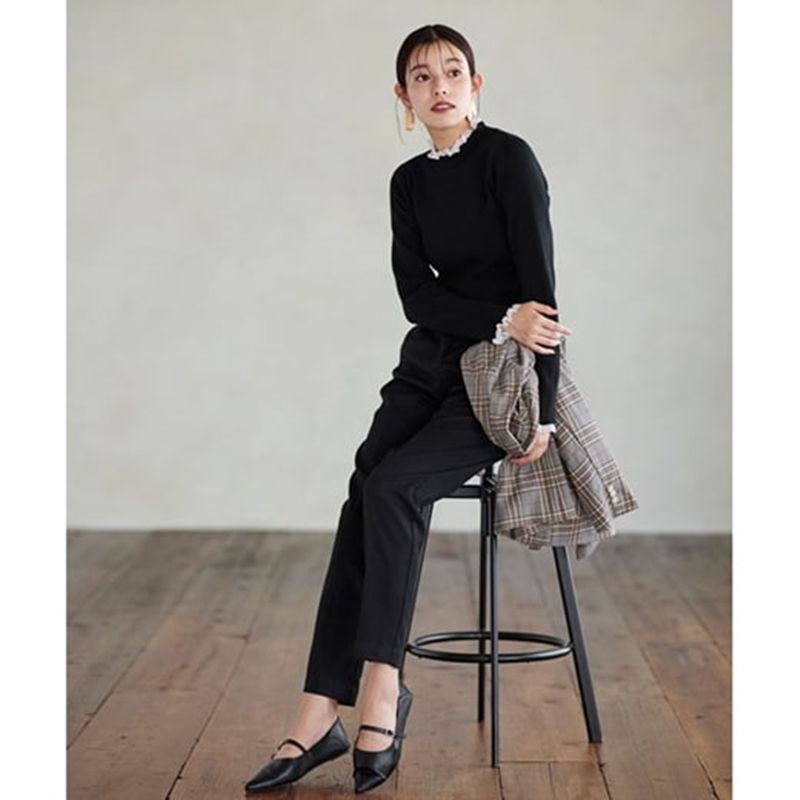 日本 BELLUNA - 氣質蕾絲拼接羅紋針織上衣-條紋x白