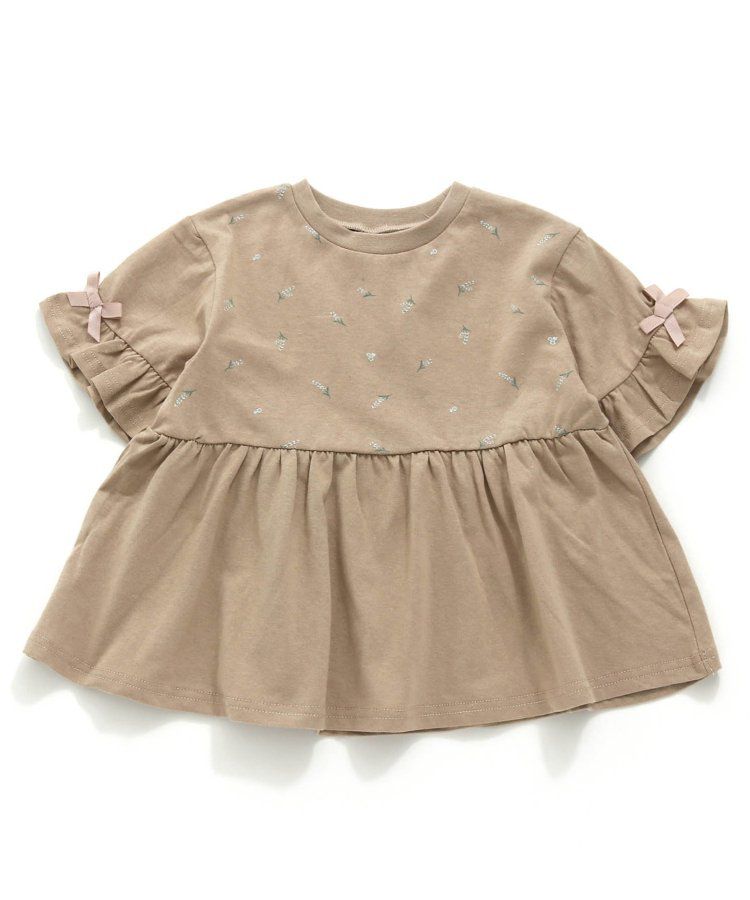 日本 apres les cours - 清新小白花蝴蝶結短袖上衣-水藍