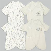 akachan honpo - 長袖新生兒內衣4件組-晚安史努比-灰色 (50~60cm)