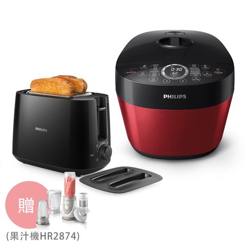 雙重溫控智慧萬用鍋(HD2143)+厚片烤麵包機(HD2582/92)-★加碼送果汁機HR2874★超值組