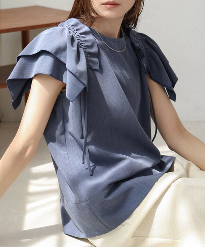 日本 Bab - 浪漫層次感荷葉短袖上衣-卡其杏 (M)