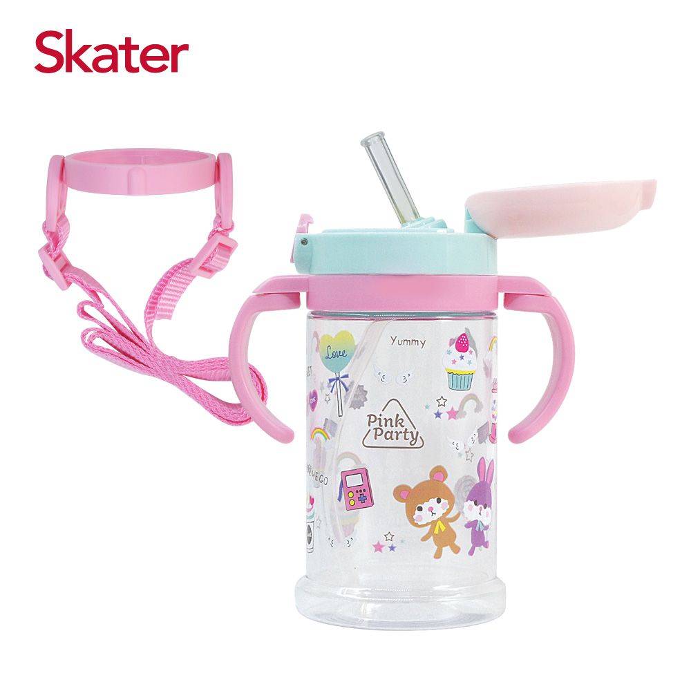 日本 SKATER - 寬底吸管杯(370ml)-粉紅派對