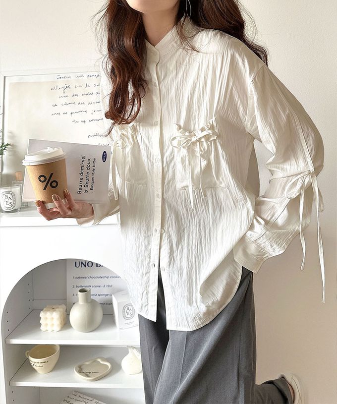 日本 Classical Elf - 大人的可愛感綁帶寬版襯衫-黑