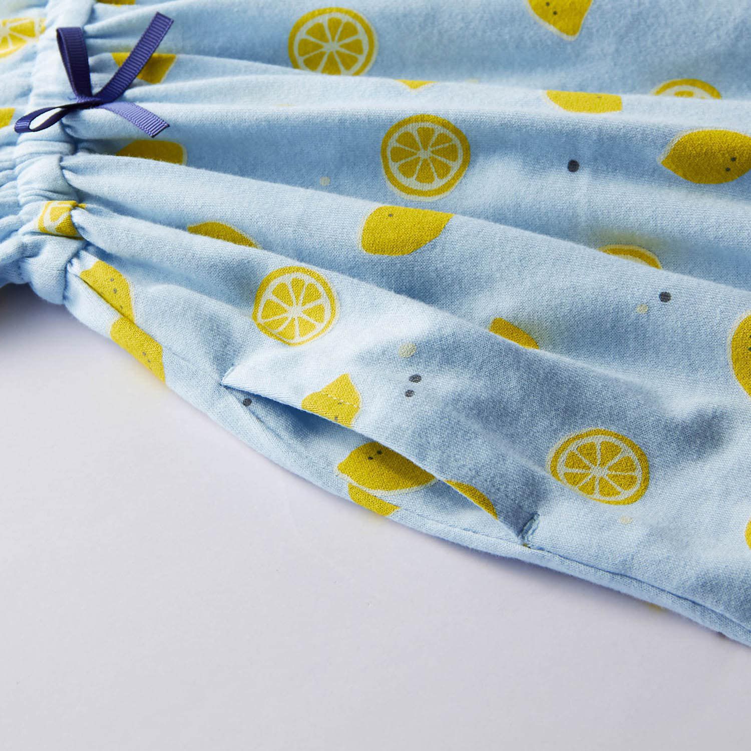 日本千趣會 - 清爽系檸檬印花荷葉袖洋裝-水藍