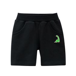 27KIDS - 純棉腰鬆緊五分褲-口袋恐龍-黑色