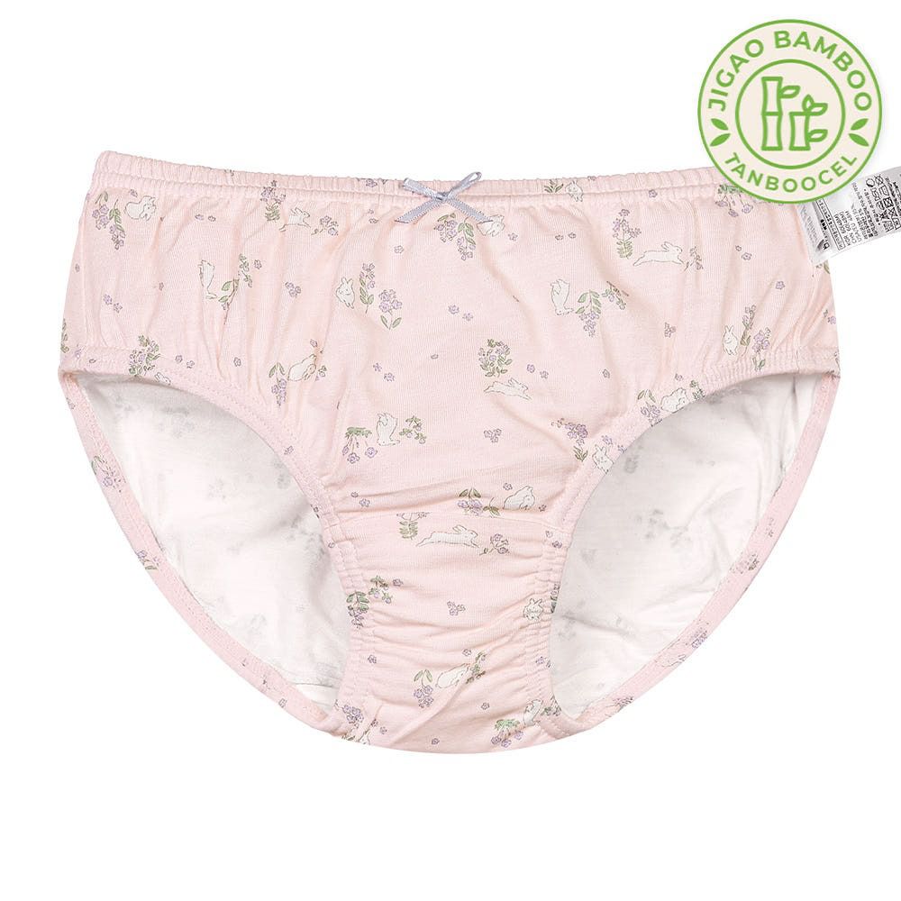 竹纖維抗菌除臭透氣三角褲(女寶)-花園兔兔插畫-粉