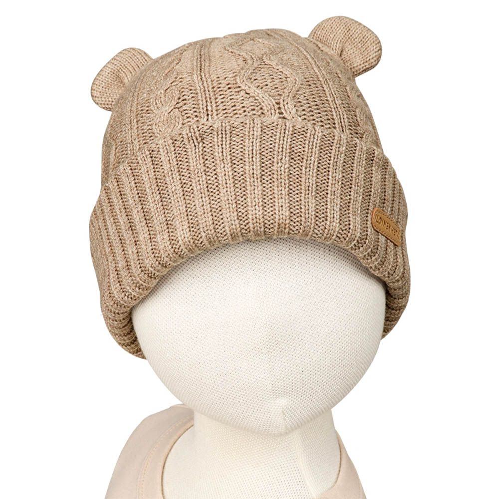 小耳朵針織帽--防靜電紗線-淺卡其色