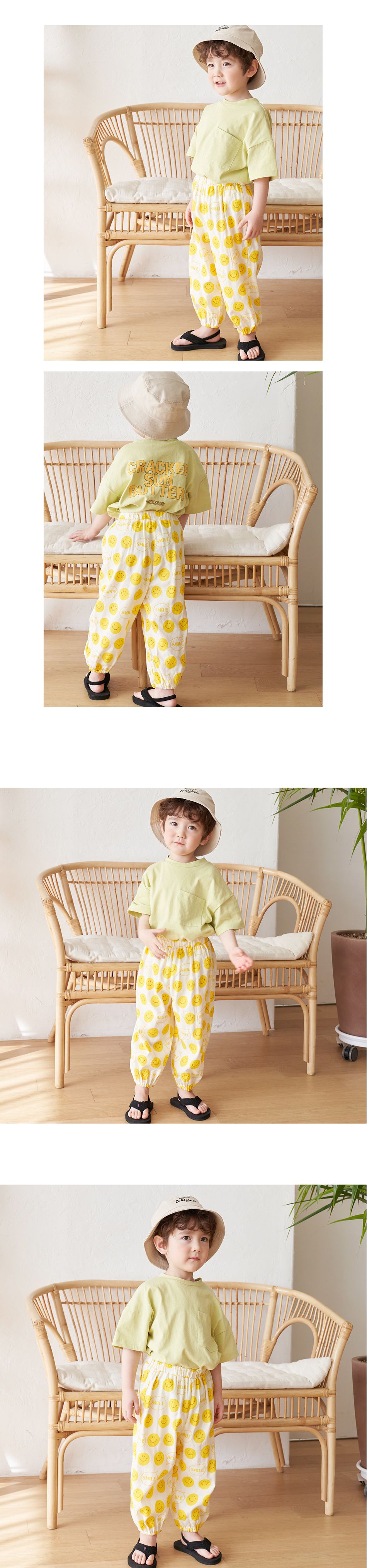 韓國 Bebezoo - 透氣純棉縮褲管防蚊褲-開心笑臉