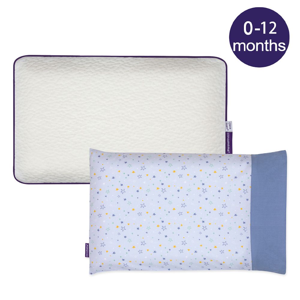 ClevaMama - 護頭型嬰兒枕(0-12M適用)+枕套 (3色選擇 超值優惠組)-星星藍色