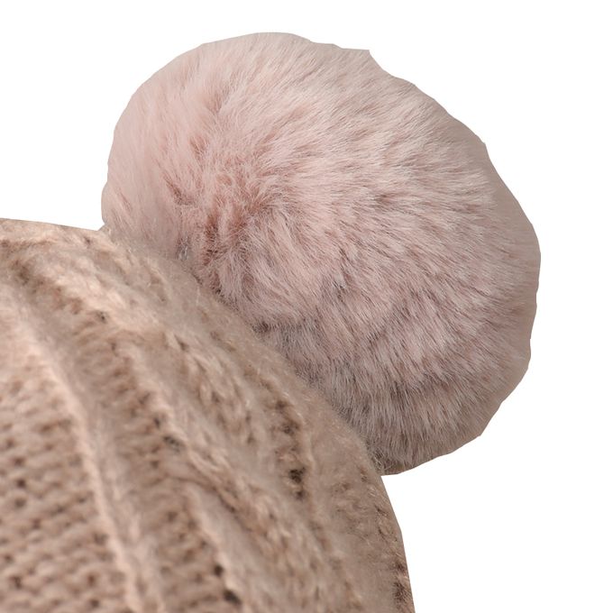 akachan honpo - 麻花編針織帽-毛球-粉紅色