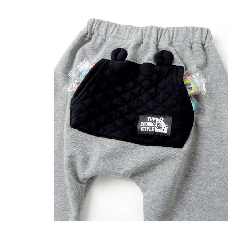 日本 ZOOLAND - 印花拼接長褲(裏毛)-屁屁口袋-灰