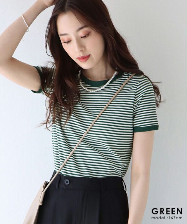 日本 BLUE EAST - 簡約條紋百搭短袖上衣-黑