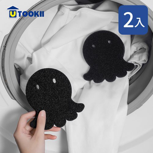 造型毛絮吸附洗衣海綿-2入-章魚款