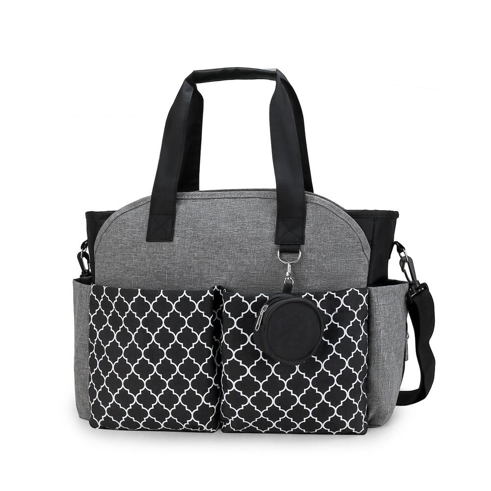 大容量手提包/媽媽包(附奶嘴收納包)-幾何款-黑+灰 (40x29x13cm)