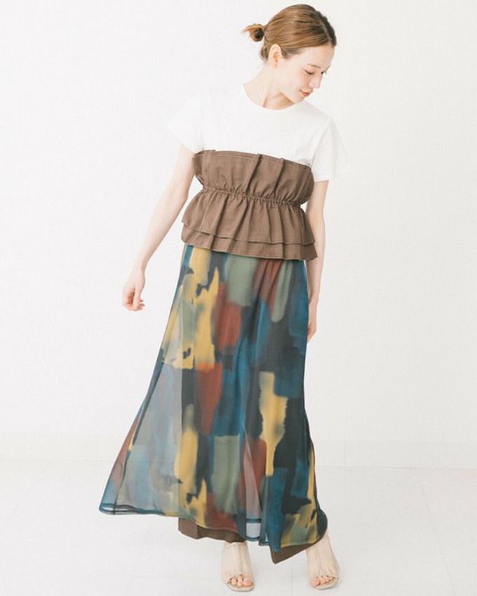 日本 gleam - 水彩暈染風夢境薄紗細肩帶洋裝-米棕系