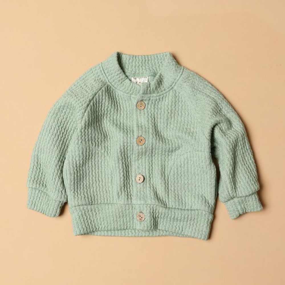 韓國製 - 木釦波紋針織小外套-綠