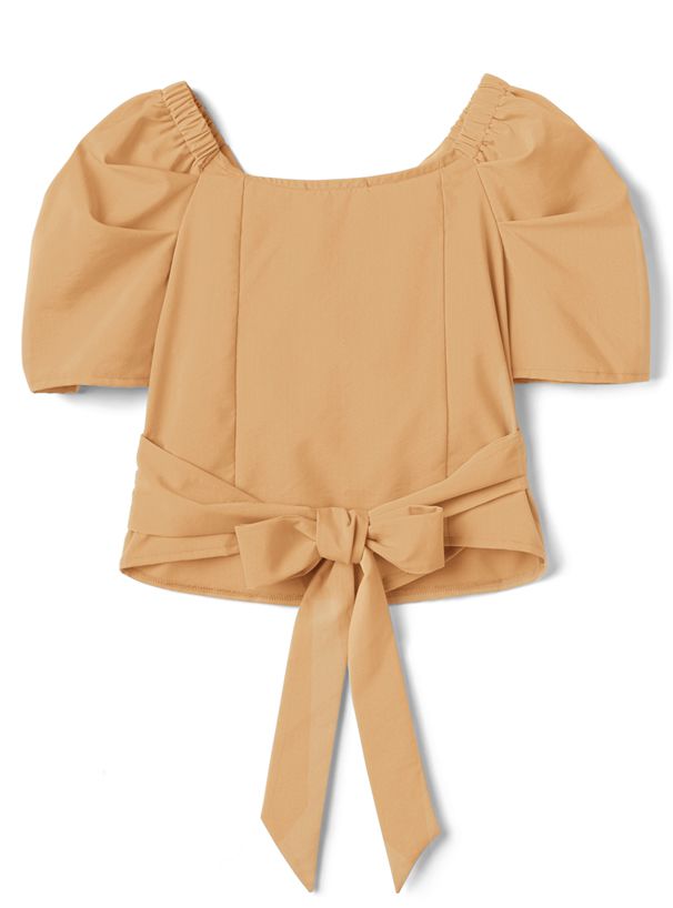 日本 GRL - 2way後腰綁帶交叉V領短袖澎澎上衣-時尚黑