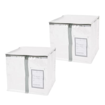 日本 3COINS - [日本主婦推薦] 半透明衣物收納袋(直式提把)2入組-淺灰 (L(31x34x33cm))