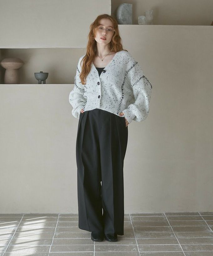 日本 Bab - 縫線感溫暖紋理短版針織外套-淺米