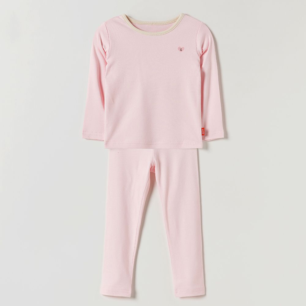 超細絨毛混織彈性長袖家居服-笑臉愛心-粉